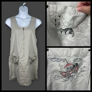 Christopher & Banks Women's Biege Jumper Dress Animal Embroidery Noahs Ark XL